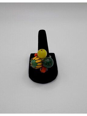 Vintage Artisan Lucite Glass Cluster Ring Size 7 Statement OOAK Colorful Bold